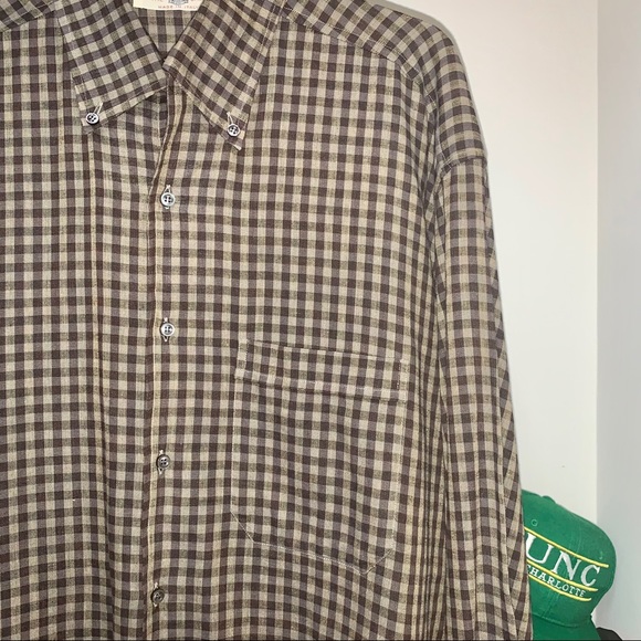 Luciano Barbera Italian Linen Button Down Tan Black Brown Long Sleeve Shirt XL - Picture 3 of 6